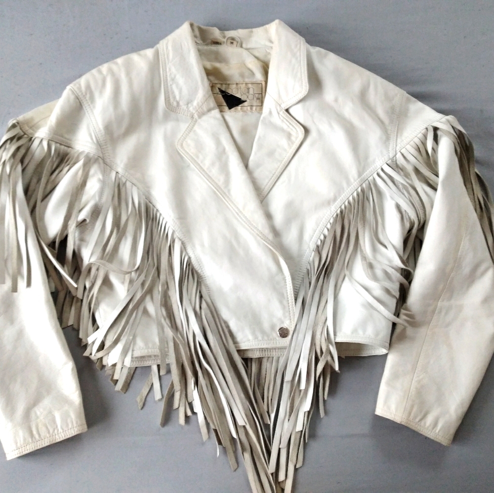 Vintage white leather jacket with fringe